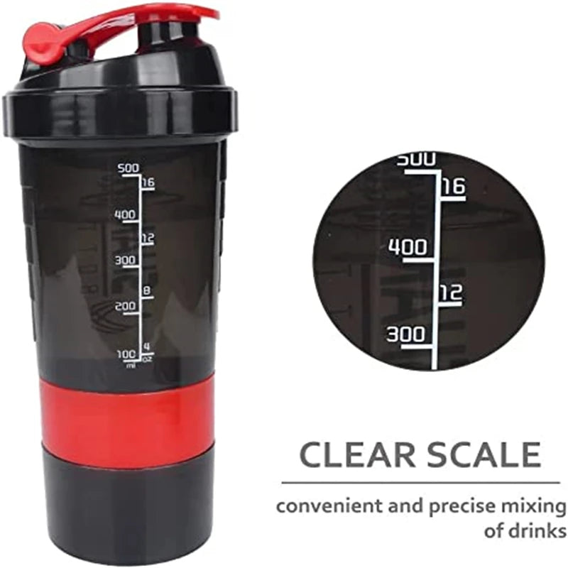 Portable Protein Shaker Cup with Powder Storage Container 500ml Mixer Cup Gym Sport Water Bottles with Wire Whisk Ball Drinkware