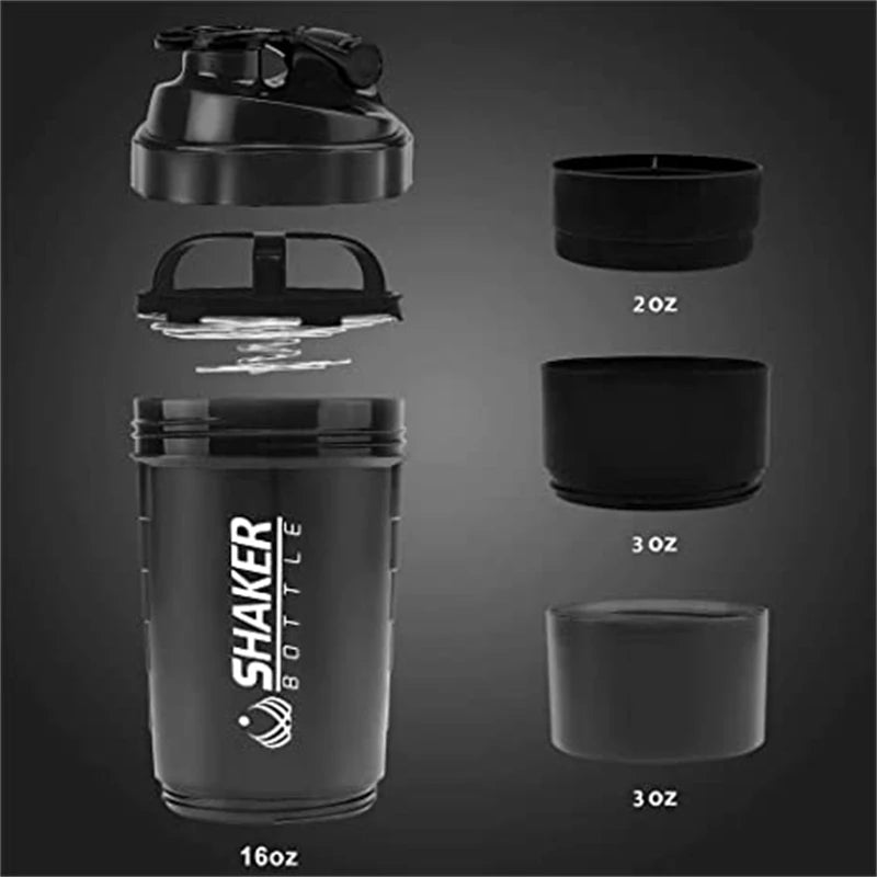 Portable Protein Shaker Cup with Powder Storage Container 500ml Mixer Cup Gym Sport Water Bottles with Wire Whisk Ball Drinkware