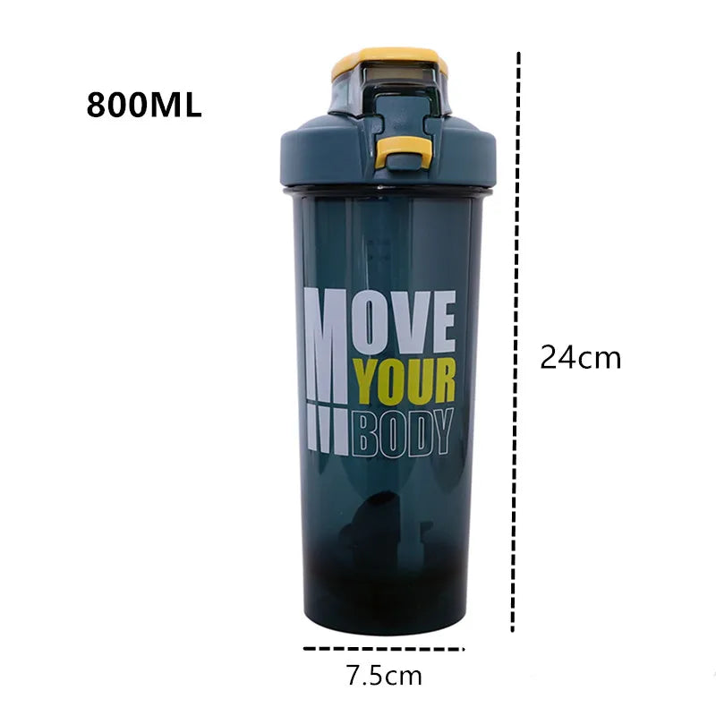 Sport Shaker Bottle 800ML Large Capacity With Straw Shaker Bottle Protein Powder Milkshake Cup Outdoor Portable Plastic Bottle