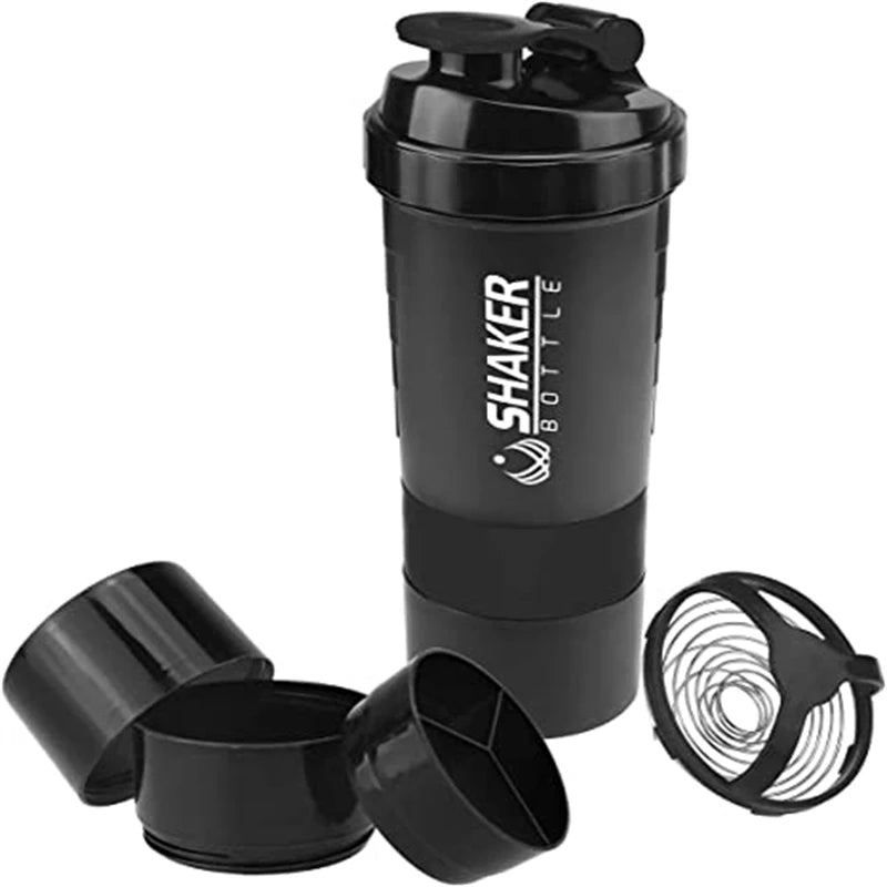 Portable Protein Shaker Cup with Powder Storage Container 500ml Mixer Cup Gym Sport Water Bottles with Wire Whisk Ball Drinkware